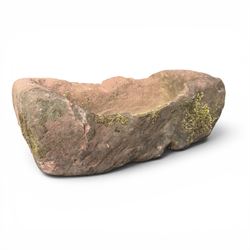 Collection of five terracotta garden planters along with rectangular sandstone trough 