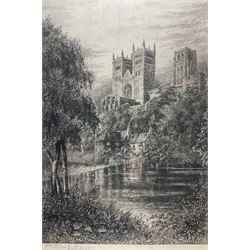 J R Hutchinson (Early 20th century): Durham Cathederal from the Weir, etching signed in pencil 48cm x 34cm
