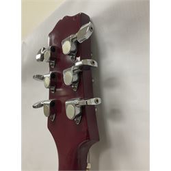 Gibson Epiphone SG six string electric guitar, with cherry red mahogany finish and black scratch guard, L102cm