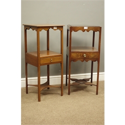  Georgian mahogany two-tier square washstand with cut out top and drawer & another similar washstand, both W34cm H 80cm, (2)  