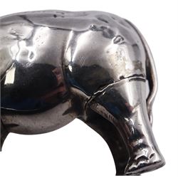 Edwardian silver novelty pin cushion, modelled as an elephant with cushioned back, hallmarked Birmingham 1906, maker's mark indistinct, H3.2cm, approximate total weight 0.46 ozt (14.1 grams)