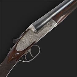 AYA 12 bore double trigger sidelock ejector, side by side double barrel shotgun with 71cm ...