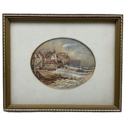 Circle of Henry Barlow Carter (British 1804-1868): Robin Hood's Bay, oval watercolour unsigned 9.5cm x 12cm