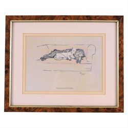 Continental School (Early 20th century): Portrait of a Young Man, watercolour and pencil unsigned 50cm x 30cm; After Cecil Aldin (British 1870-1935): 'Trepidation' 'Resignation' & 'Toleration', set of three book plate prints 12.5cm x 18cm (4)