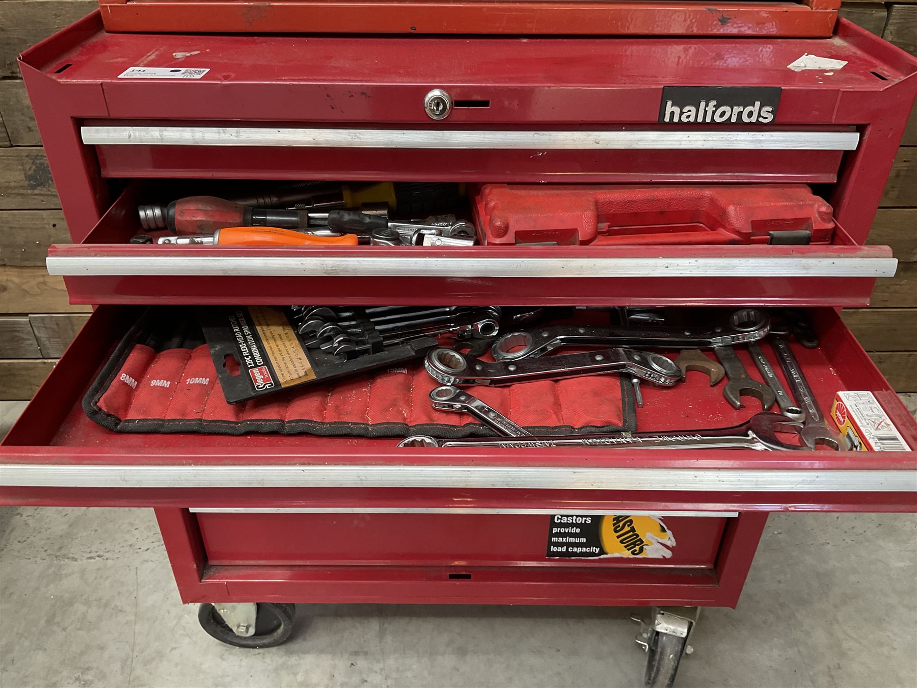 Britool, Halfords and Stack-on red tool chests with contents