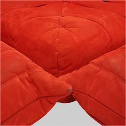 Michel Ducaroy (1925-2009) for Ligne Roset - contemporary ‘Togo’ sectional complete corner sofa upholstered in Alcantara Goya Red, comprising small settee (H 78cm, W 123cm, D 90cm), corner seat (H 78cm, W 90cm, D 90cm) and large settee (H 78cm, W 175cm, D 90cm)