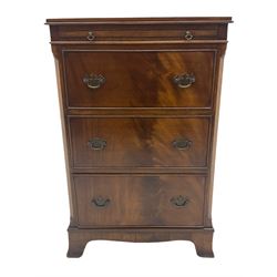 Small 19th century mahogany chest, fitted with slide above three drawers, canted uprights, on bracket feet
