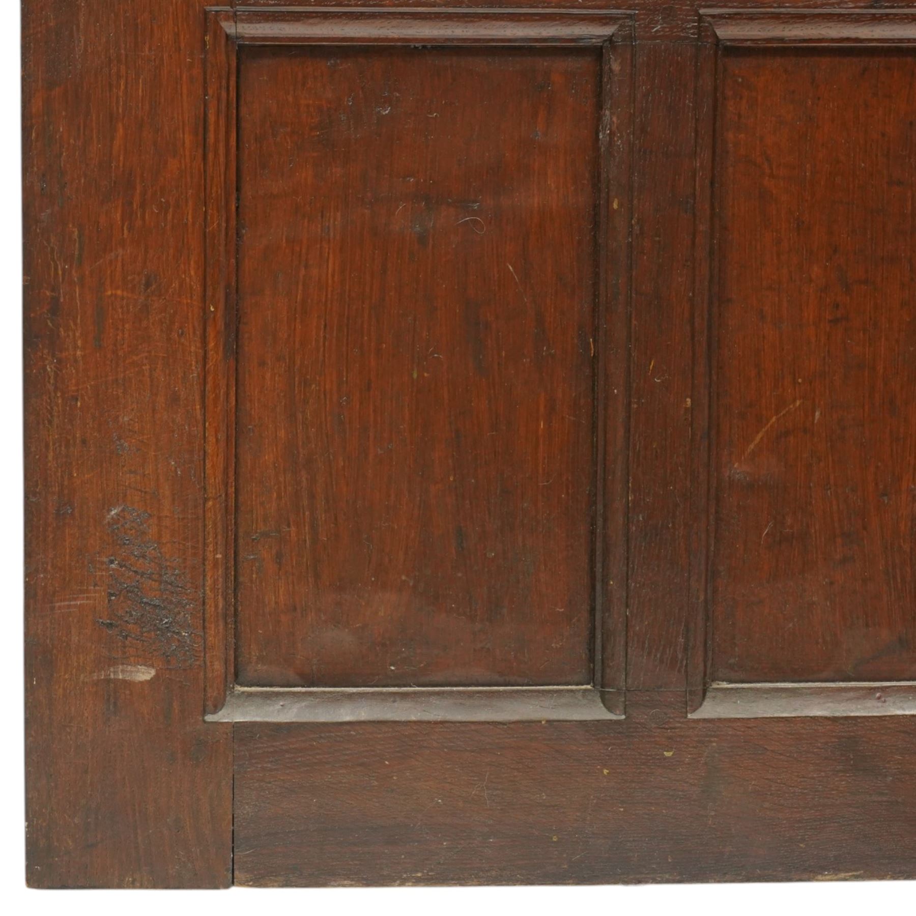 Mouseman - 1940s glazed, panelled and adzed vestibule door with castellated frame, with carved mouse signature, by Robert Thompson of Kilburn