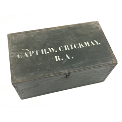  Military metal bound trunk belonging to Capt. H.W. Crickmay, L73cm   