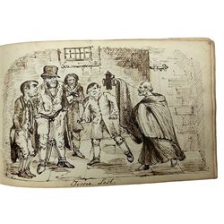 George Cruikshank (British 1792-1878): 'Illustrations of Time', original sketchbook containing eighteen preliminary pen and ink  sketches for the folio pub. 1827, signed in the title page with inscriptions for each sketch 12cm x 19cm

