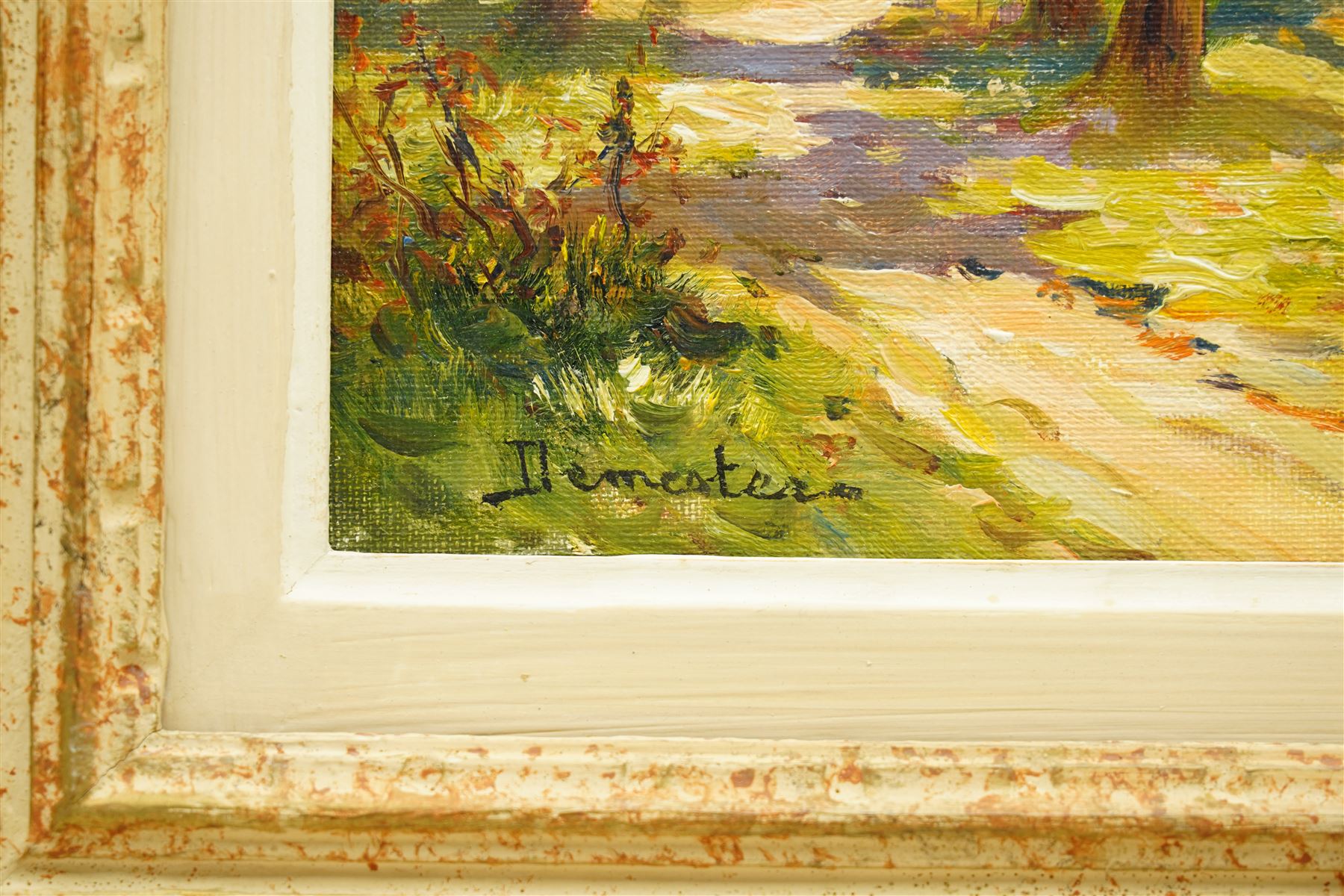 Eugene Demester (French 1914-1984): Autumnal Lakeside Landscape, oil on canvas signed 26cm x 34cm