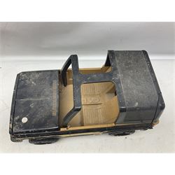 Tonka - five large scale pressed steel vehicles comprising Cement Mixer, Mighty Mobile Crane, Jeep and two Dumper Trucks (5)