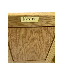 Light oak telephone table, with cupboard, upholstered seat