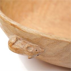 Mouseman - adzed oak circular bowl with carved mouse signature D25cm from the workshop of Robert Thompson, Kilburn
