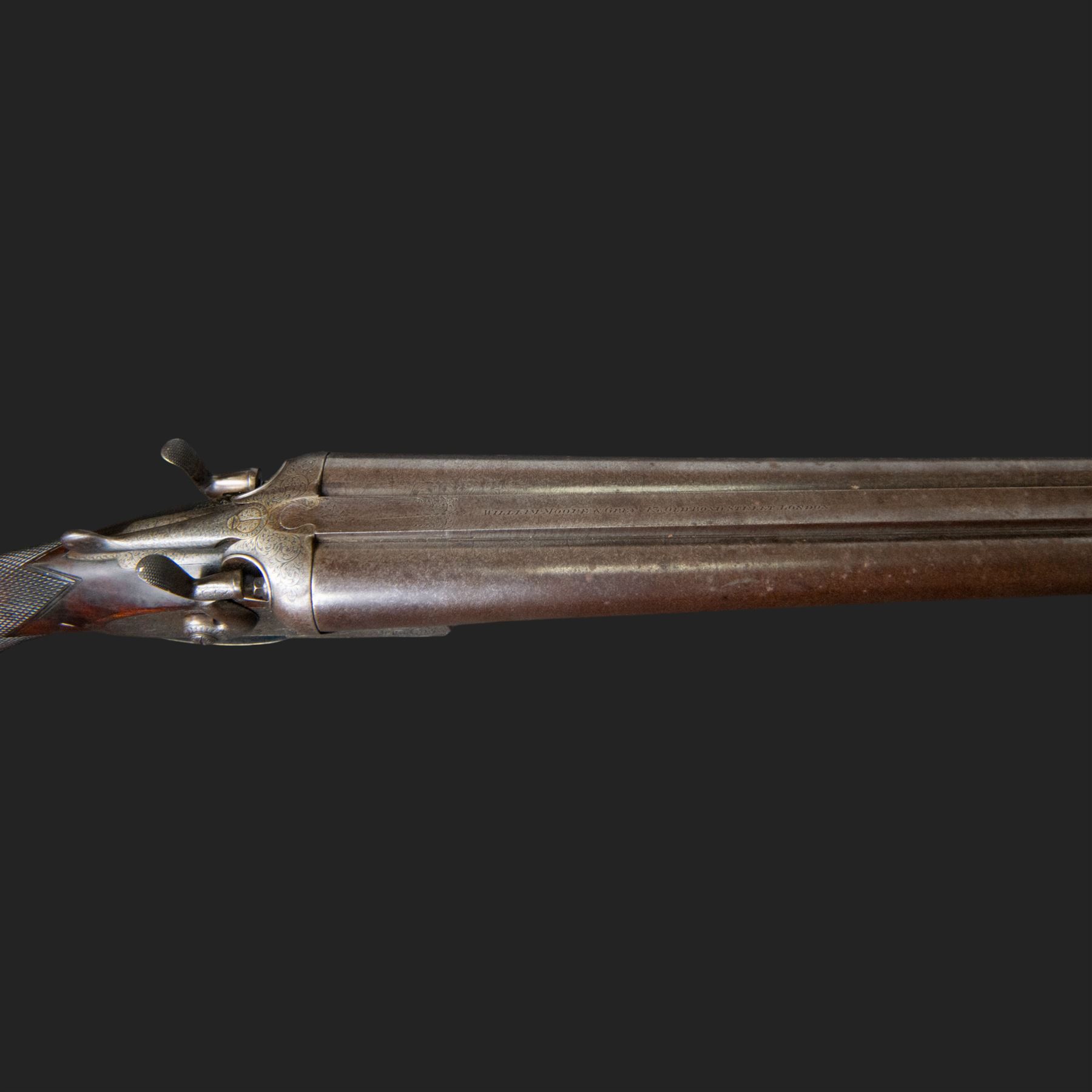 William Moore & Grey, 10 bore double trigger hammer gun, side by side double barrel with 81.5cm (32