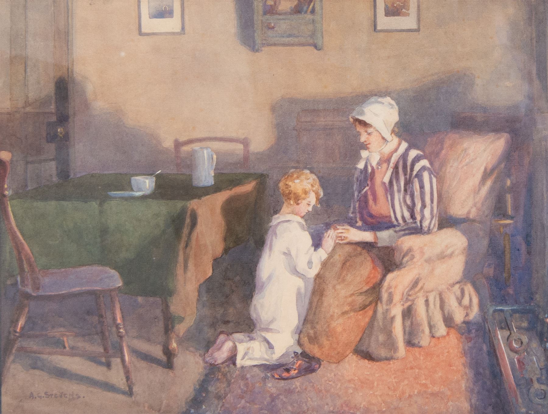 Albert George Stevens (Staithes Group 1863-1925): Bedtime, watercolour signed 22cm x 29cm