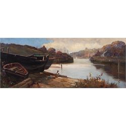 Edwin John Ellis (British 1841-1895): Whitby from Up River Esk, oil on canvas signed 24cm x 60cm