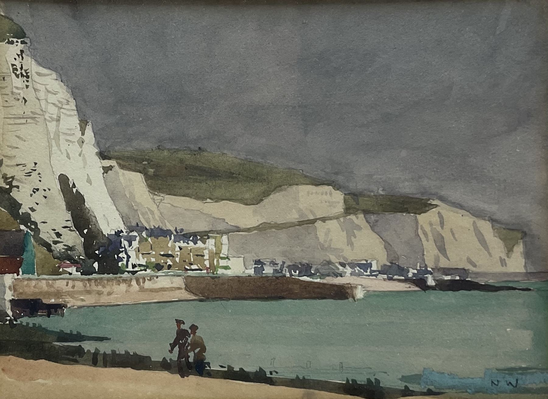 Norman Wilkinson (British 1878-1971): South Coast Harbour, watercolour signed with initials, authenticated by the artist's son Rodney and dated c.1958 verso 13cm x 18cm