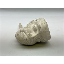  Early Victorian marriage mug for Thomas and Caroline Parkinson dated 11th Sept. 1845 Hull H8cm, similar christening mug for their daughter Hannah Matilda, blue/white transfer printed pot lid with base for Francis Earle, Pharmaceutical Chemist, 22 Market Place, Hull with central study of Holy Trinity Church and clay pipe, the bowl as man's head (4)  