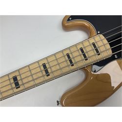 Fender Squier five-string jazz bass guitar; natural finish with Duncan Designed pick-ups; serial no.ICS11097557; L118cm