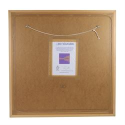 Limited edition Soundwaves Artwork print created from the audio of The Chemical Brothers song 'Galvanize', signed by Tom and Ed Chemical at the band's recording studio in London 2009, within white wooden frame, frame H88cm