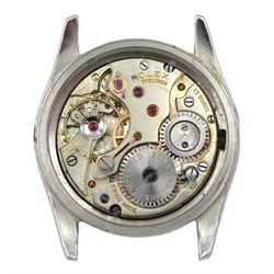 Rolex Oyster Speedking Precision gentleman's stainless steel manual wind wristwatch, circa 1946, Ref. 4220, serial No. 493355, silvered dial with gilt Arabic numerals and red seconds hand, in green Rolex pouch