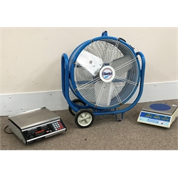  Clarke Air 3' barrel fan, a Berkel 681 MkII electronic scales and an MKS Euroscale (3)  