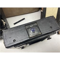 Contessa-Camera Werke folding camera, together with Hirrlinger folding camera, additional plates, two tripods and other accessories 