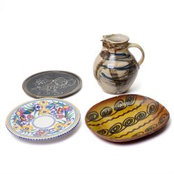 Mick Dixon studio pottery plate, decorate with an owl, impressed marks to base, D27cm; tog...