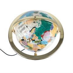 Illuminating semi-precious stone set globe, H50cm