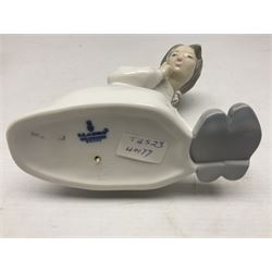 Three Lladro figures, comprising Faithful Steed no 5769, My Goodness no 1285 and Little Girl with Slippers no 4523, two with original boxes, largest example H22cm
