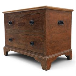 Victorian stained pine converted chest, fitted with two drawers, twin carrying handles, raised on bracket feet