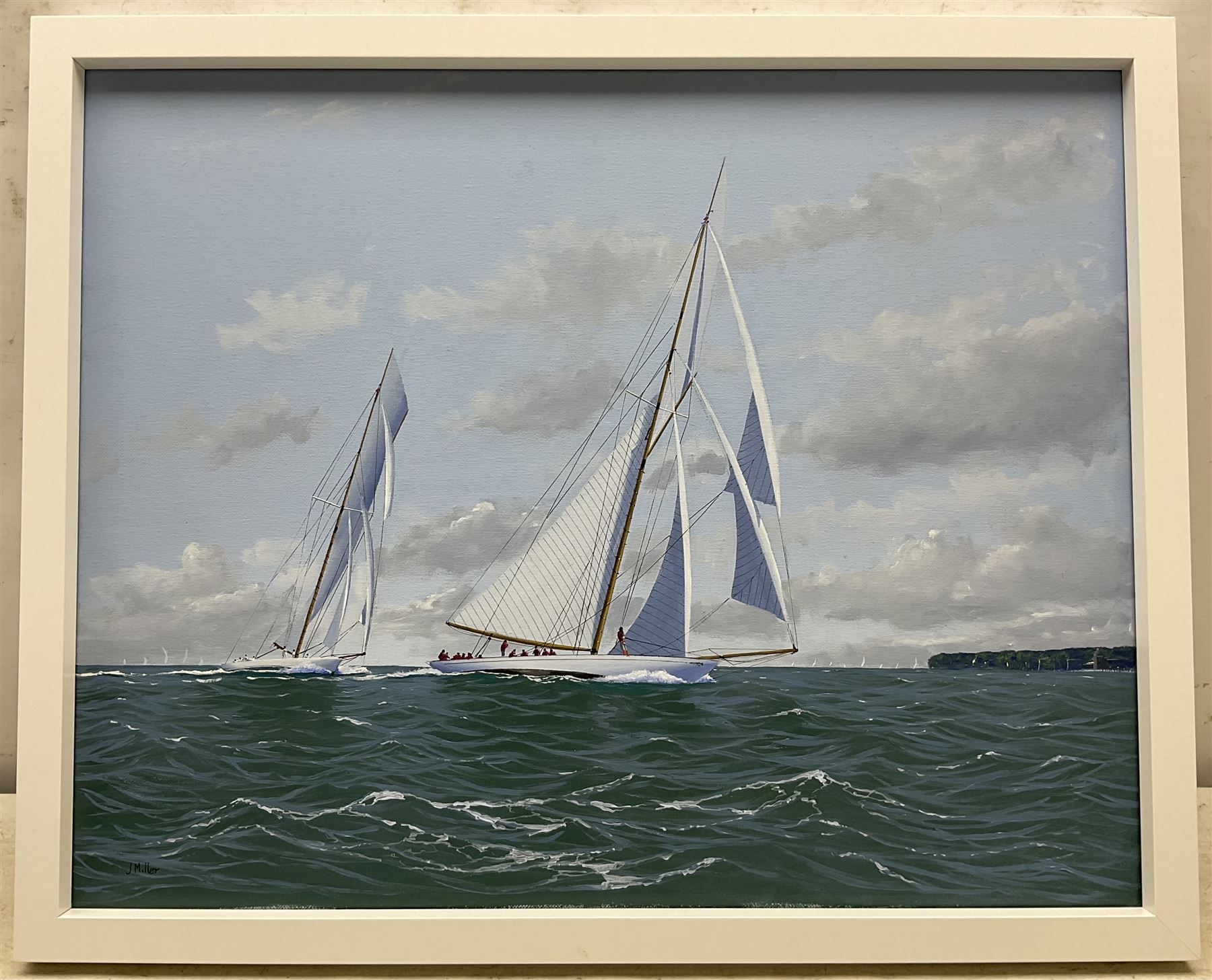 James Miller (British 1962-): 'Tuiga Leads Mariquita - Cowes Classics Week 2010', oil on canvas signed, titled verso 39cm x 49cm