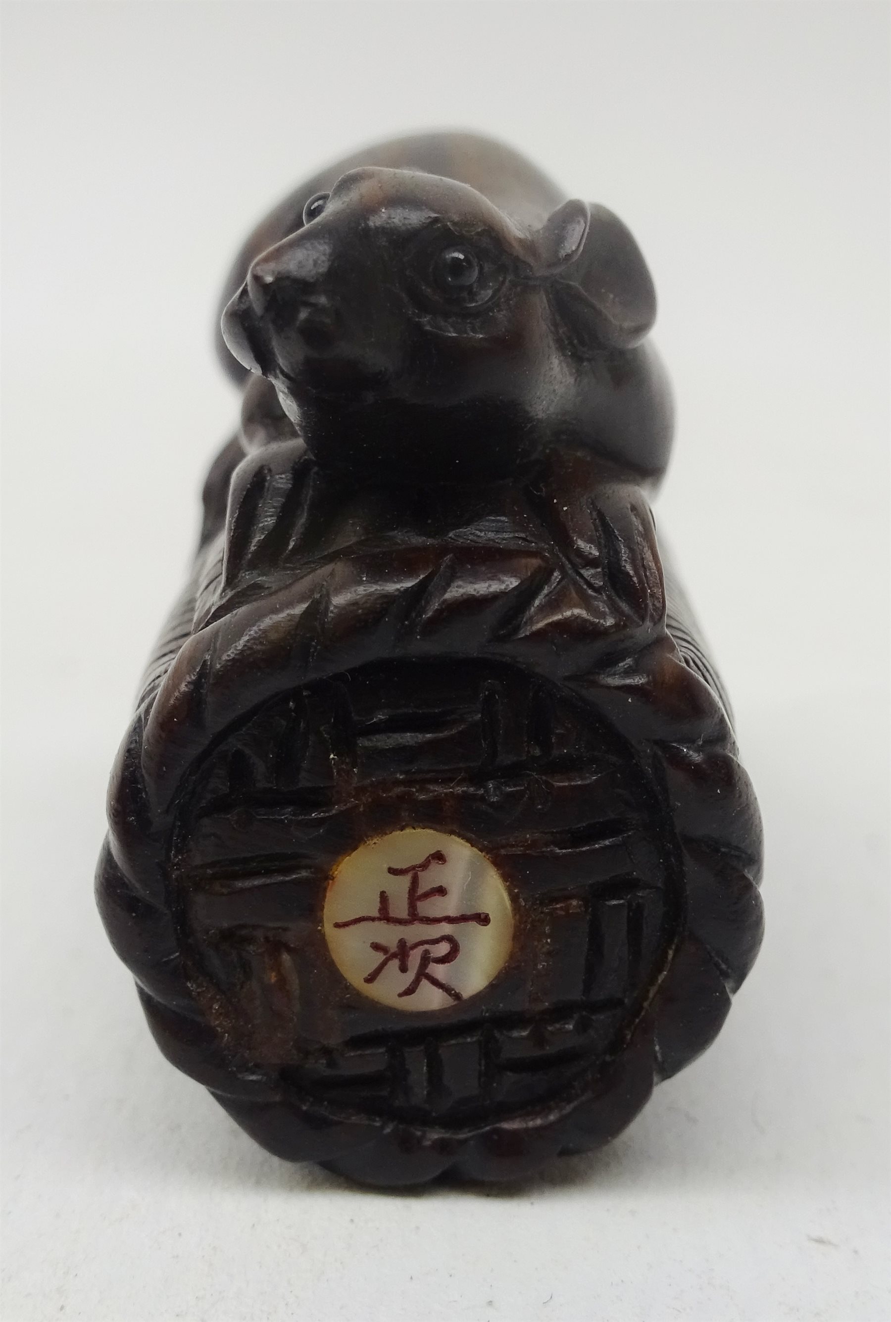 Japanese Meiji Boxwood Netsuke Carved As A Rat Perched On Top Of A Rice 