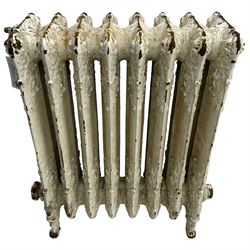 Victorian white painted cast iron radiator, decorated with trailing leafy branches and flowerheads