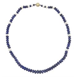 Single strand graduating sapphire and pearl necklace, with a magnetic silver clasp, total sapphire weight approx 143.00 carat