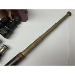 No2 folding autographic brownie, Exakta Varex IIb camera, brass three draw telescope, H.H. Son Ltd binoculars, Carl Zeiss Jena Jenoptem 7x50W binoculars etc