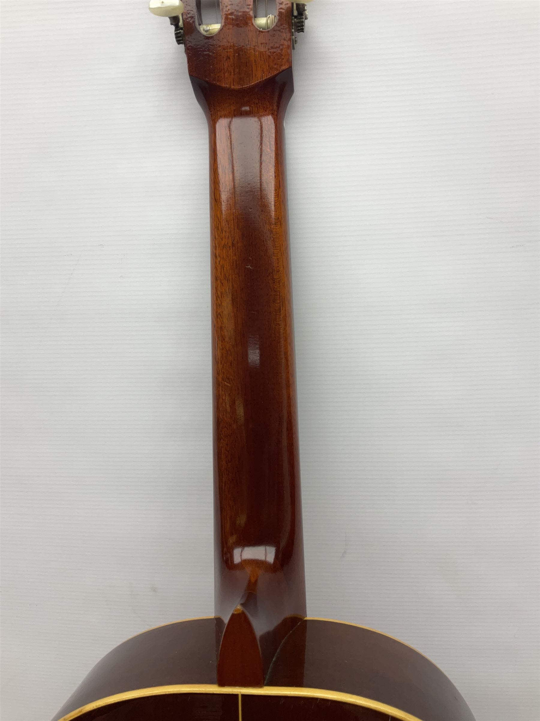 Harmony Model H6360 acoustic guitar in mahogany with spruce top, L103cm overall; and 1970s B&M (Barnes & Mullins) Concert Grande acoustic guitar, L101.5cm overall; each in hard carrying case (2)