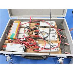JR PCM9X II MacGregor 9 channel computer radio control system, case containing RC batteries, engines and other model parts
