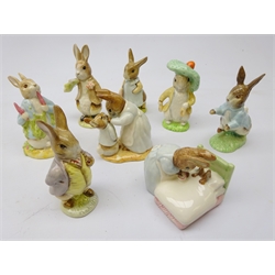  Eight Royal Albert Beatrix Potter figures including Benjamin Bunny, Peter in Bed, Peter Ate a Raddish, Mrs Rabbit & Peter and others, all boxed (8)  