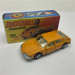Matchbox 1-75 Series 'Superfast' ex-shop stock - unopened pack of six 22d Freeman Intercity Commuter models; and three others comprising 45c Ford Group 6, 56c BMC 1800 Pinafarina and 65d Saab Sonnet III; all boxed (9)