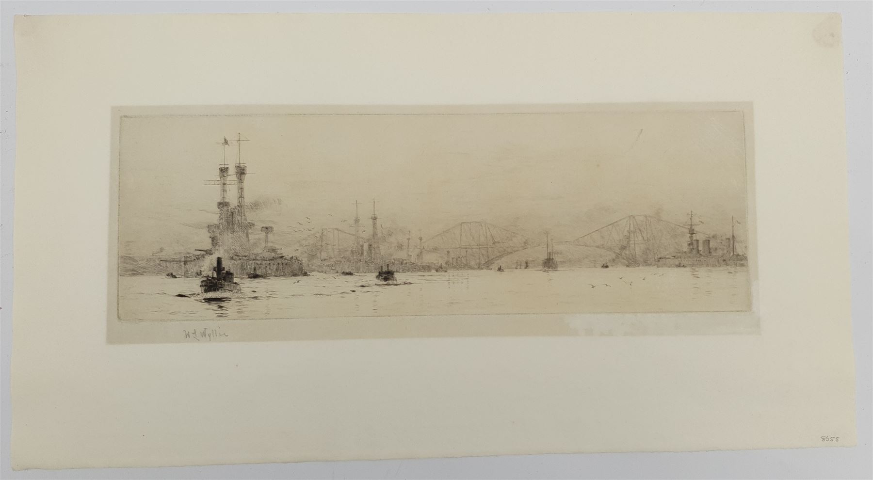 William Lionel Wyllie (British 1851-1931): 'The U.S. Fleet on the Firth of Forth before the Forth Bridge', etching signed in pencil 12.5cm x 34cm (unframed)