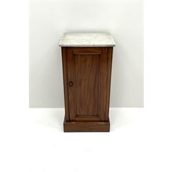 Georgian style mahogany side cabinet with marble top, enclosing fitted interior, plinth support 