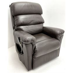 Electric reclining armchair upholstered in brown leather
