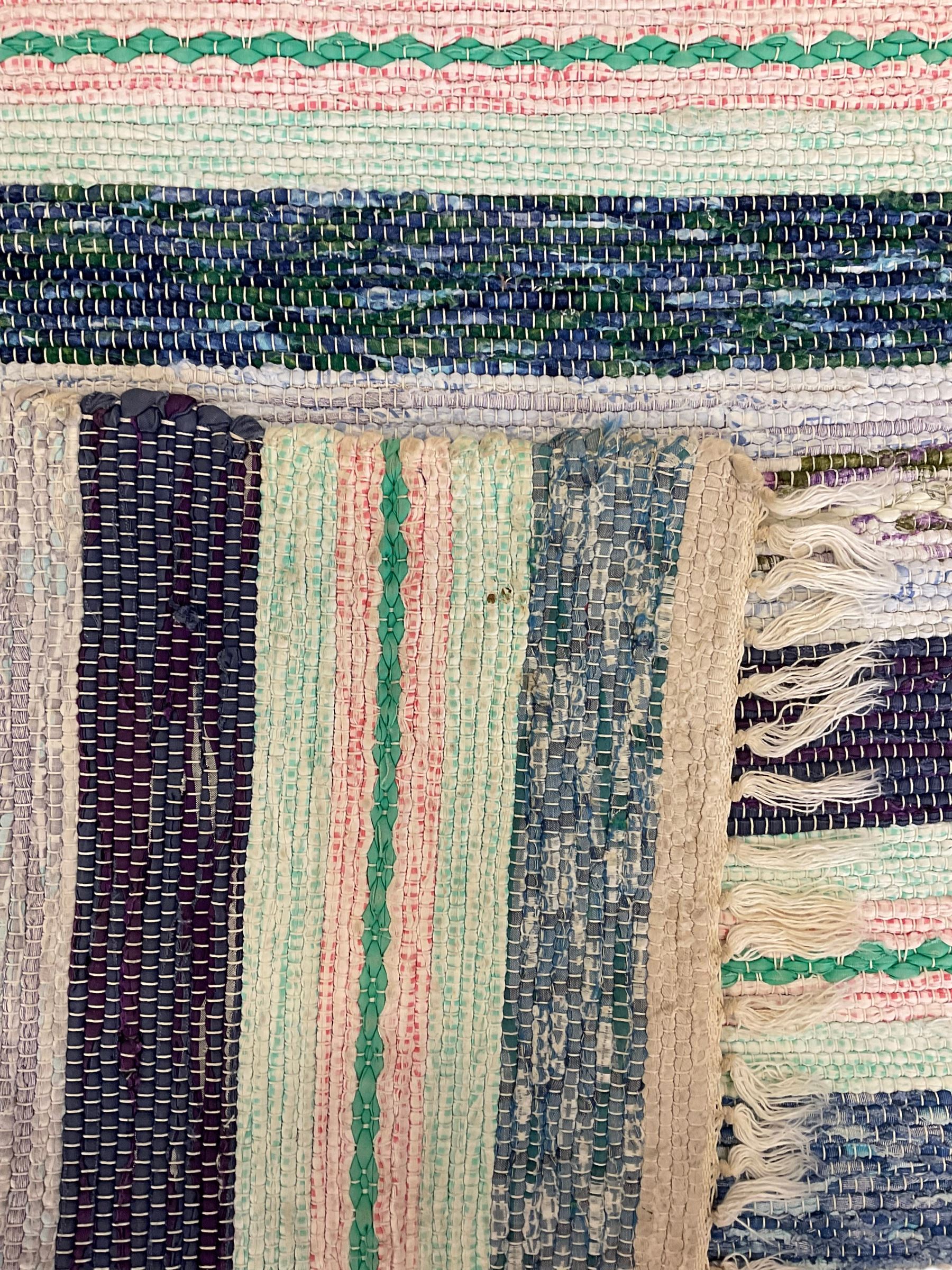 Striped cotton rag runner rug, in blue and purple shades 