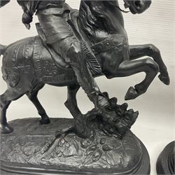 Pair of spelter warriors on horseback, H40cm