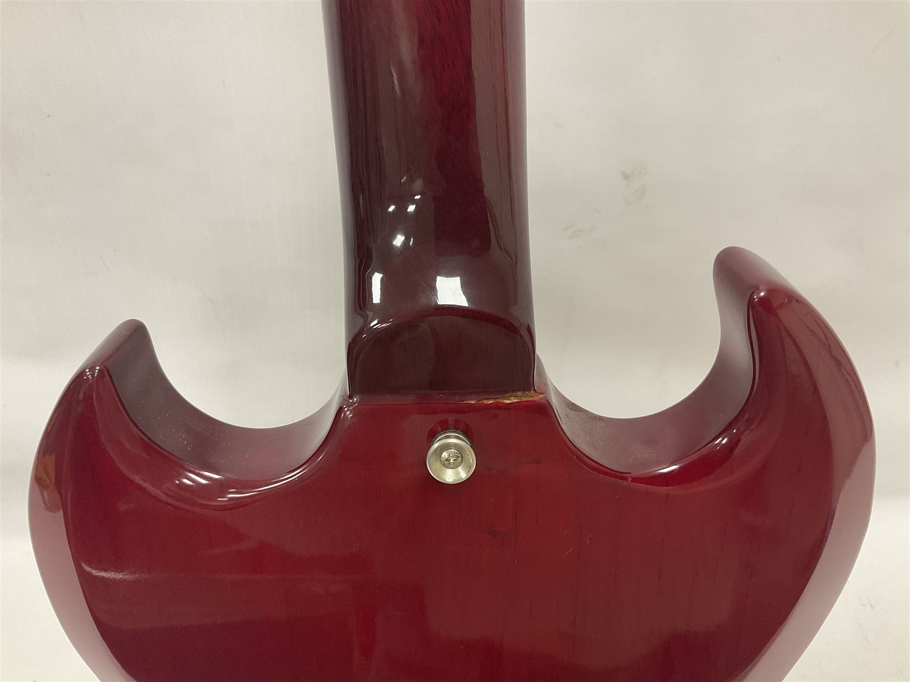 Vintage VS6M Reissued Series six string electric guitar, with solid body in cherry red finish, in carrying case, guitar L103cm