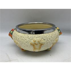 Clarice Cliff Celtic Harvest pattern bowl, with a white metal rim, D17cm