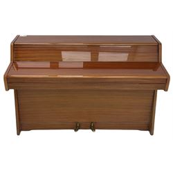 Kemble - Mini X  miniature upright piano in sapele mahogany case, with an iron overstrung frame, underdamper action, original hammers, dampers and felts, with sustain and sostenuto pedals, 88 keys (seven octave) keyboard. 