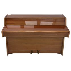 Kemble - Mini X miniature upright piano in sapele mahogany case, with an iron overstrung frame, underdamper action, original hammers, dampers and felts, with sustain and sostenuto pedals, 88 keys (seven octave) keyboard. 